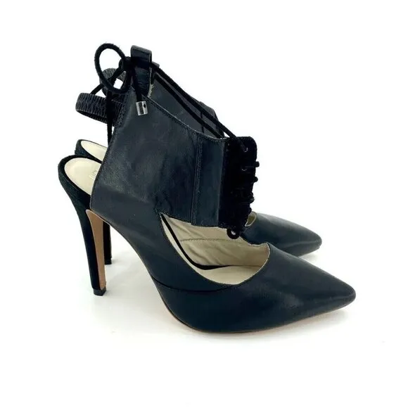 Alepel Chaine Pumps Black Leather &amp; Suede Lace Up Shoes SZ 8.5 New $695