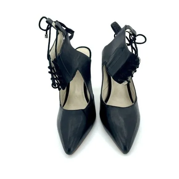 Alepel Chaine Pumps Black Leather &amp; Suede Lace Up Shoes SZ 8.5 New $695