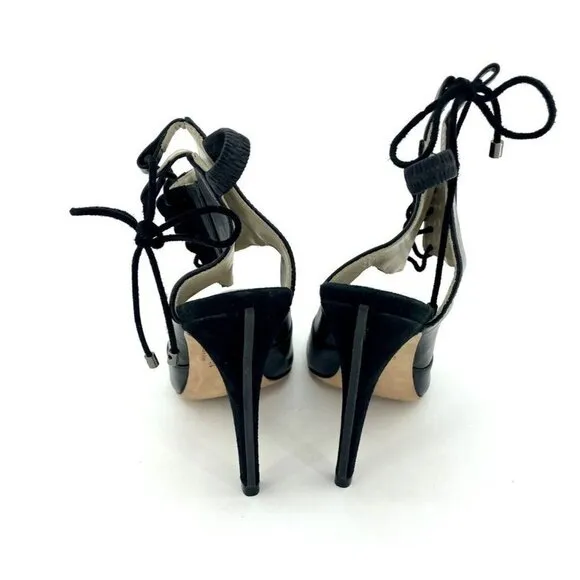 Alepel Chaine Pumps Black Leather &amp; Suede Lace Up Shoes SZ 8.5 New $695