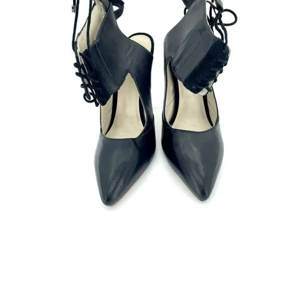 Alepel Chaine Pumps Black Leather &amp; Suede Lace Up Shoes SZ 8.5 New $695