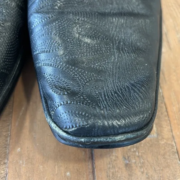 Alexander Hotto Men's Black Leather paisley etch Slip-On Shoes