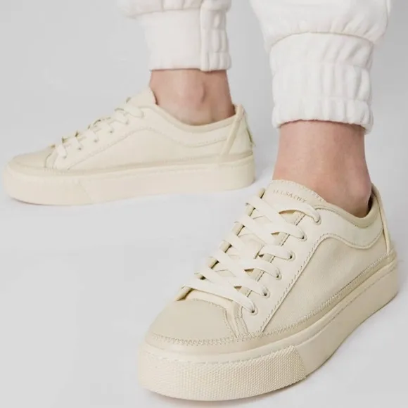 All Saints Mila Cream Leather &amp; Canvas Chunky Lace Up Flat Sneaker Size 36 US 6