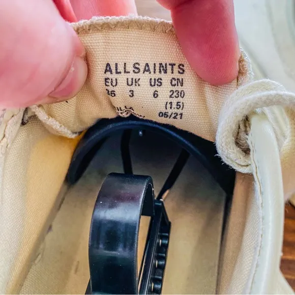 All Saints Mila Cream Leather &amp; Canvas Chunky Lace Up Flat Sneaker Size 36 US 6