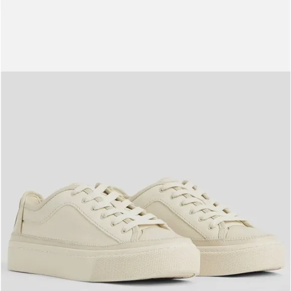All Saints Mila Cream Leather &amp; Canvas Chunky Lace Up Flat Sneaker Size 36 US 6
