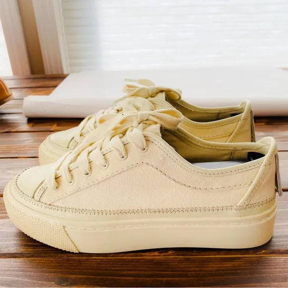 All Saints Mila Cream Leather &amp; Canvas Chunky Lace Up Flat Sneaker Size 36 US 6