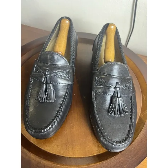 Allen Edmonds Maxfield men's black woven leather trim tassel loafer's Size  8 EE