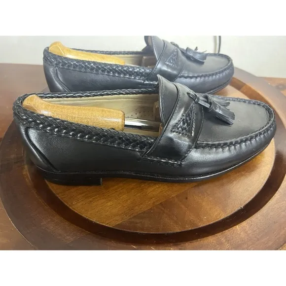 Allen Edmonds Maxfield men's black woven leather trim tassel loafer's Size  8 EE
