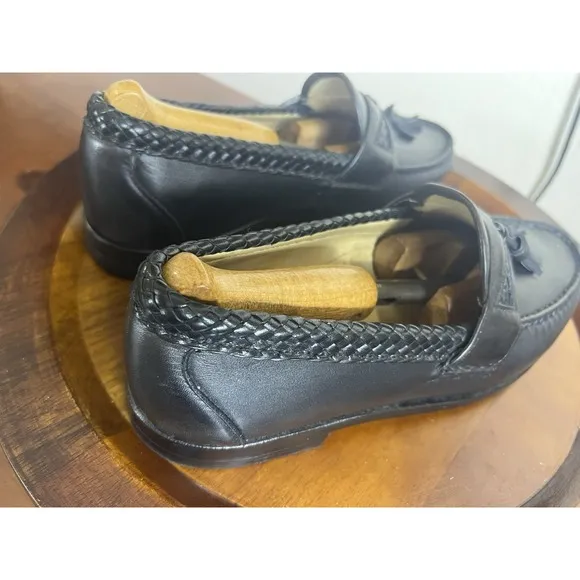 Allen Edmonds Maxfield men's black woven leather trim tassel loafer's Size  8 EE