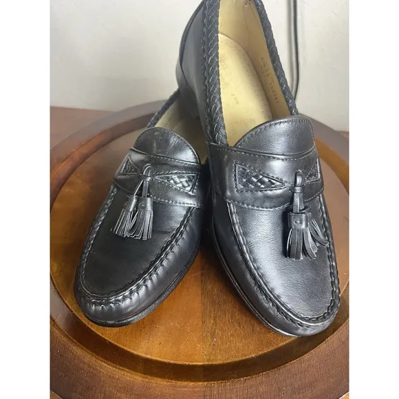 Allen Edmonds Maxfield men's black woven leather trim tassel loafer's Size  8 EE