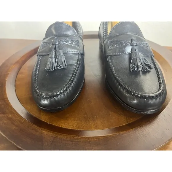 Allen Edmonds Maxfield men's black woven leather trim tassel loafer's Size  8 EE