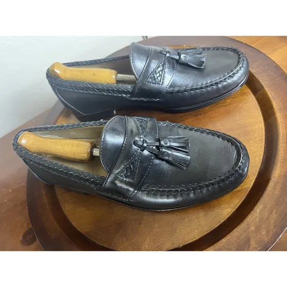 Allen Edmonds Maxfield men's black woven leather trim tassel loafer's Size  8 EE