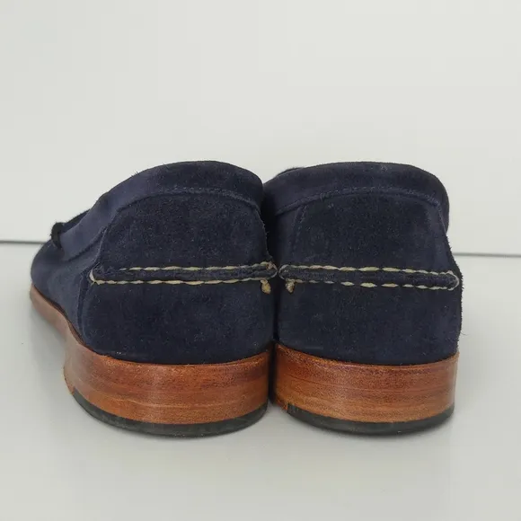 Allen Edmonds Navy Blue Suede Sea Island Penny Loafers Shoes- Men's