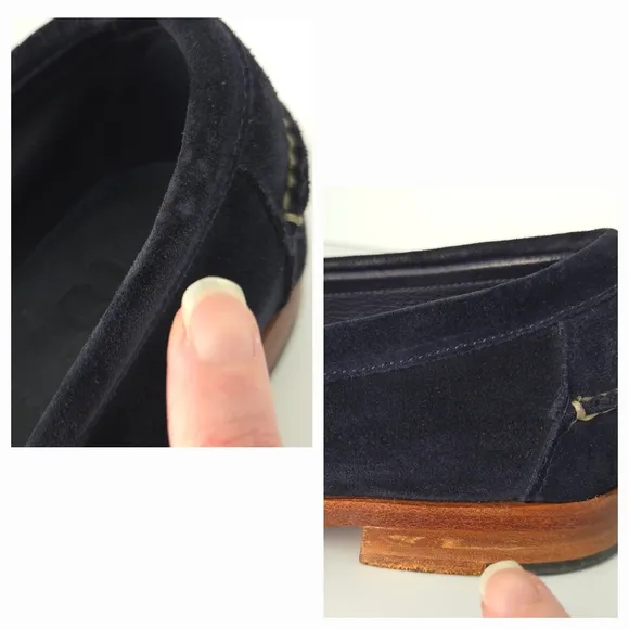 Allen Edmonds Navy Blue Suede Sea Island Penny Loafers Shoes- Men's
