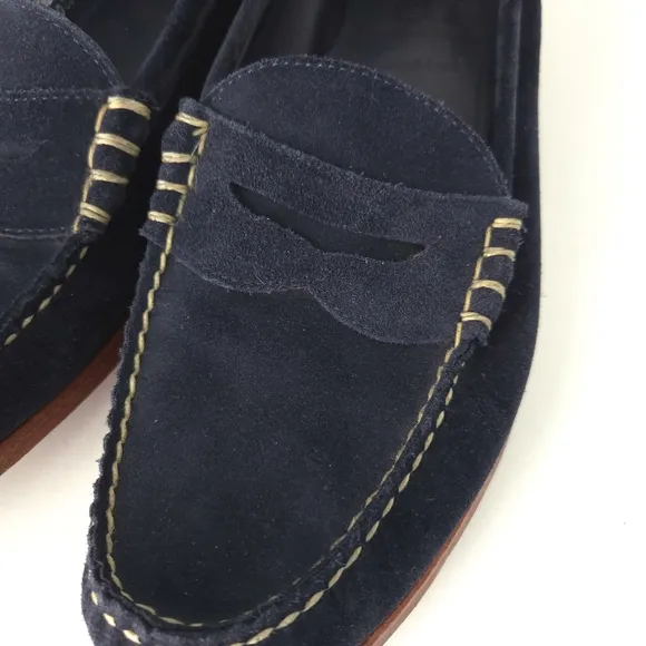 Allen Edmonds Navy Blue Suede Sea Island Penny Loafers Shoes- Men's