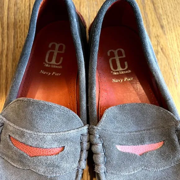 Allen Edmonds Navy Pier‎ Green Orange Suede Loafers Shoes Mens Size 9 Rare