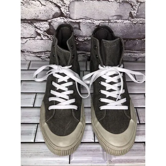 Allsaints Rigg Gray Denim Canvas Hi-Top Sneakers Lace Up Shoes Men Sz 42EU/9M US