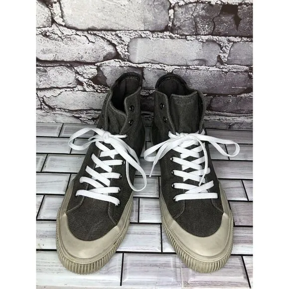 Allsaints Rigg Gray Denim Canvas Hi-Top Sneakers Lace Up Shoes Men Sz 42EU/9M US