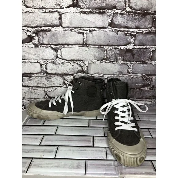 Allsaints Rigg Gray Denim Canvas Hi-Top Sneakers Lace Up Shoes Men Sz 42EU/9M US
