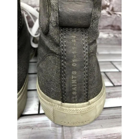 Allsaints Rigg Gray Denim Canvas Hi-Top Sneakers Lace Up Shoes Men Sz 42EU/9M US