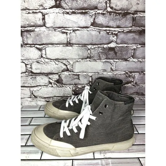 Allsaints Rigg Gray Denim Canvas Hi-Top Sneakers Lace Up Shoes Men Sz 42EU/9M US