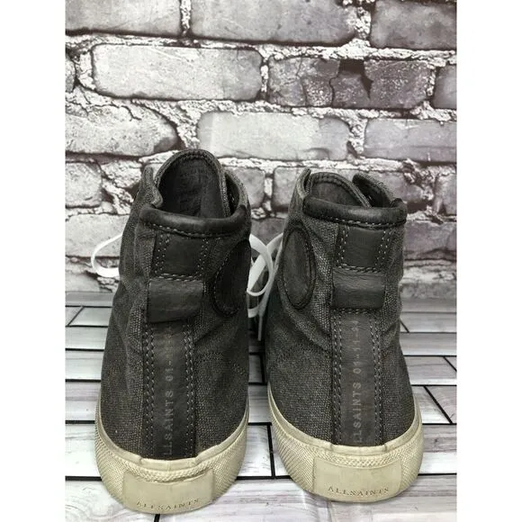 Allsaints Rigg Gray Denim Canvas Hi-Top Sneakers Lace Up Shoes Men Sz 42EU/9M US