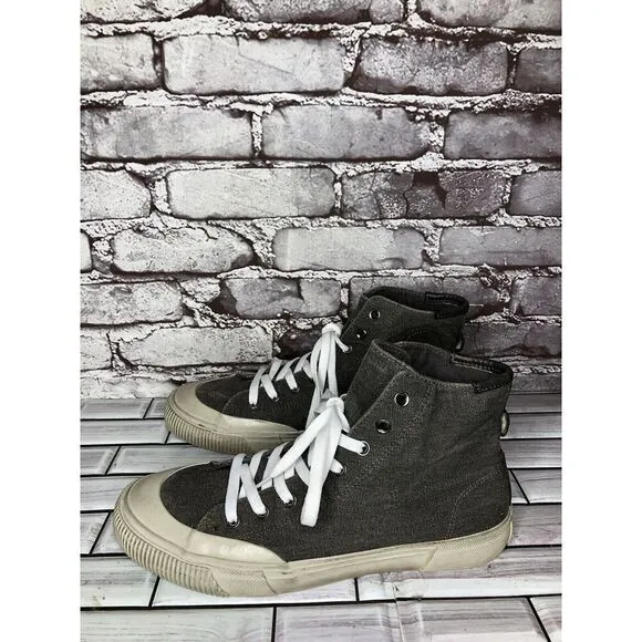 Allsaints Rigg Gray Denim Canvas Hi-Top Sneakers Lace Up Shoes Men Sz 42EU/9M US