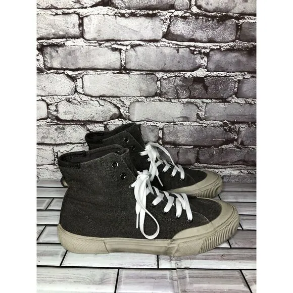 Allsaints Rigg Gray Denim Canvas Hi-Top Sneakers Lace Up Shoes Men Sz 42EU/9M US