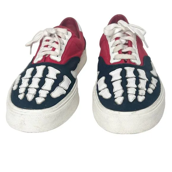 AMIRI Skel Toe Lace Up Low Top Sneakers Fashion Shoes Black Red Mens Size EU 44