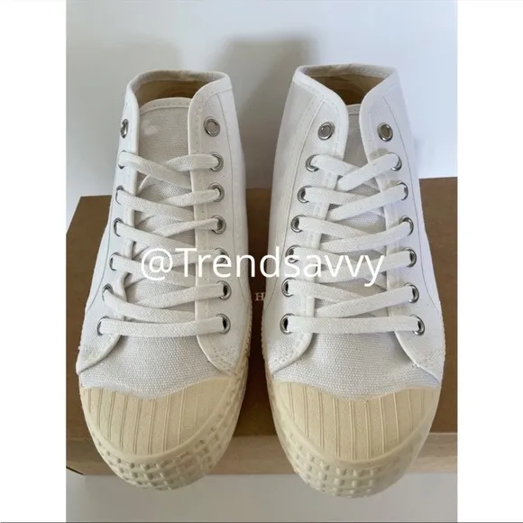 ANTHROPOLOGIE Platform Tennis Sneaker High Top Lace Up Canvas Shoes White 37 NWT