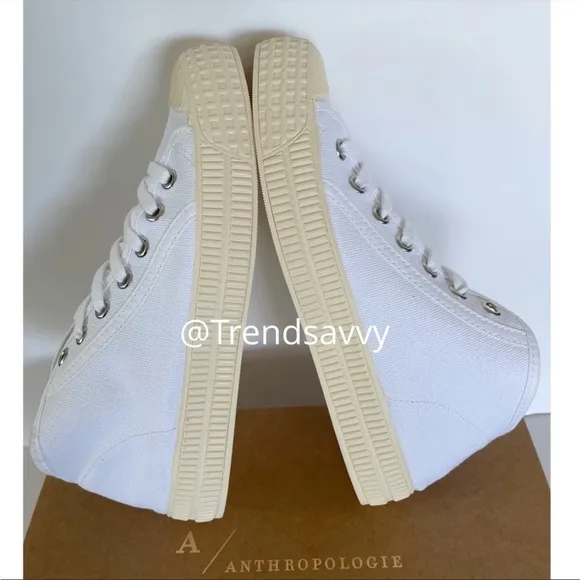 ANTHROPOLOGIE Platform Tennis Sneaker High Top Lace Up Canvas Shoes White 37 NWT