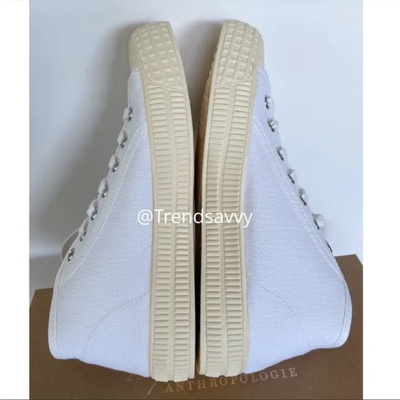ANTHROPOLOGIE Platform Tennis Sneaker High Top Lace Up Canvas Shoes White 37 NWT