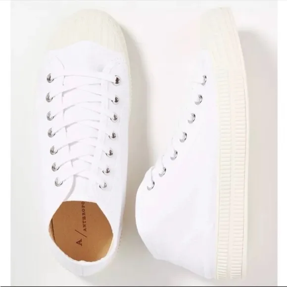 ANTHROPOLOGIE Platform Tennis Sneaker High Top Lace Up Canvas Shoes White 37 NWT