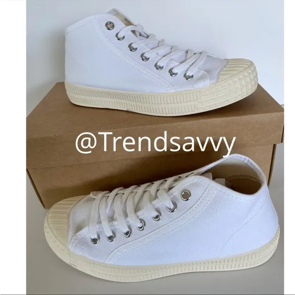 ANTHROPOLOGIE Platform Tennis Sneaker High Top Lace Up Canvas Shoes White 37 NWT