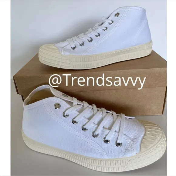 ANTHROPOLOGIE Platform Tennis Sneaker High Top Lace Up Canvas Shoes White 37 NWT