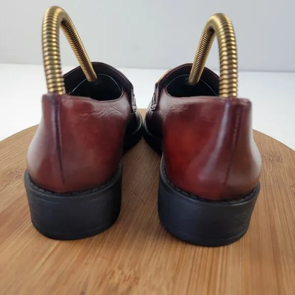 Anthropologie Vicenza Horsebit Brown Leather Penny Loafers Platform Womens Sz 8