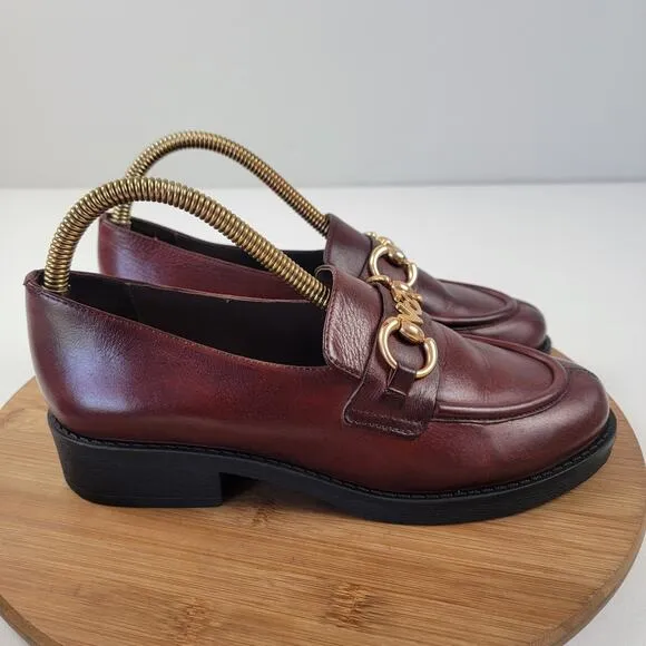 Anthropologie Vicenza Horsebit Brown Leather Penny Loafers Platform Womens Sz 8