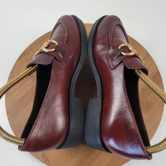 Anthropologie Vicenza Horsebit Brown Leather Penny Loafers Platform Womens Sz 8