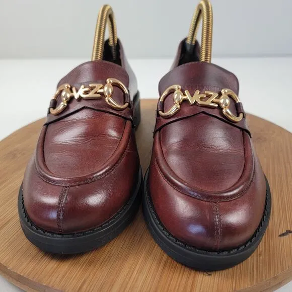 Anthropologie Vicenza Horsebit Brown Leather Penny Loafers Platform Womens Sz 8