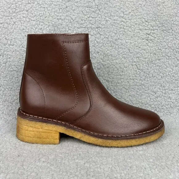 A.P.C. Boots Womens 9 39 Shoes Brown Leather Crepe Sole Fur Ankle Bootie Chelsea