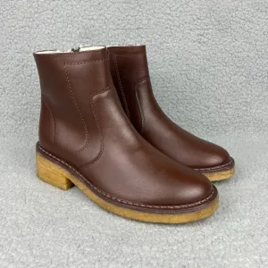 A.P.C. Boots Womens 9 39 Shoes Brown Leather Crepe Sole Fur Ankle Bootie Chelsea