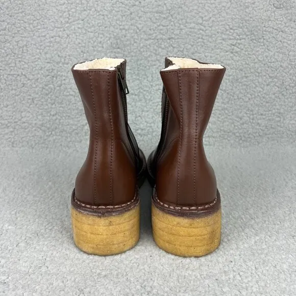 A.P.C. Boots Womens 9 39 Shoes Brown Leather Crepe Sole Fur Ankle Bootie Chelsea