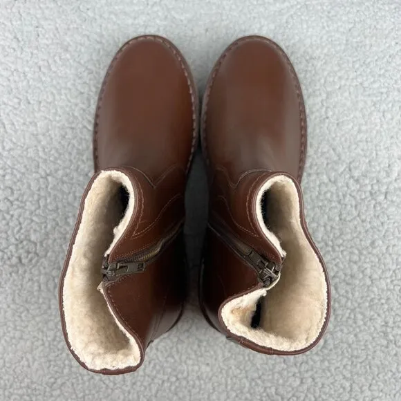 A.P.C. Boots Womens 9 39 Shoes Brown Leather Crepe Sole Fur Ankle Bootie Chelsea