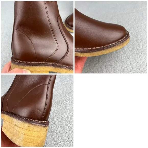 A.P.C. Boots Womens 9 39 Shoes Brown Leather Crepe Sole Fur Ankle Bootie Chelsea