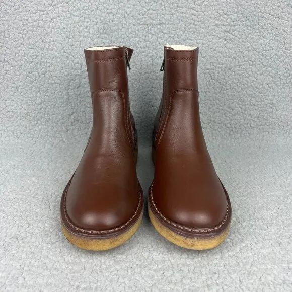 A.P.C. Boots Womens 9 39 Shoes Brown Leather Crepe Sole Fur Ankle Bootie Chelsea