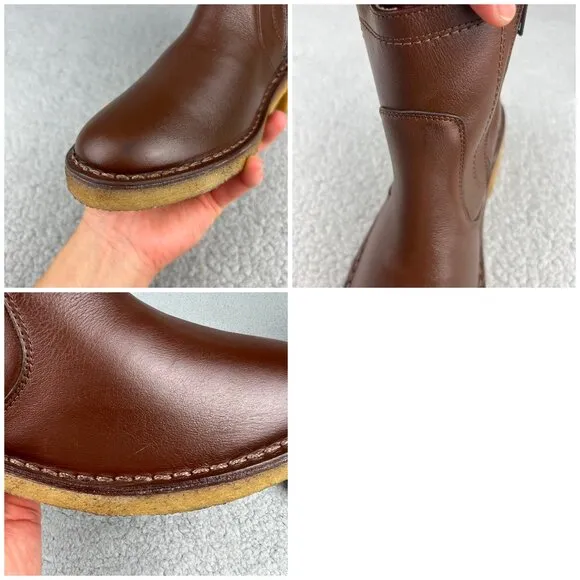 A.P.C. Boots Womens 9 39 Shoes Brown Leather Crepe Sole Fur Ankle Bootie Chelsea