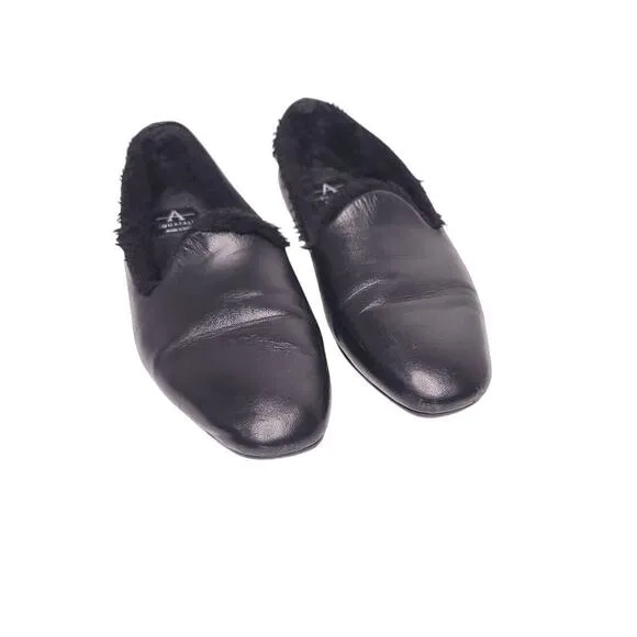 AQUATALIA Rayla Leather Faux Fur Lined Loafer In Black
