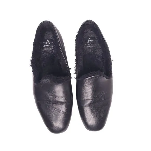 AQUATALIA Rayla Leather Faux Fur Lined Loafer In Black