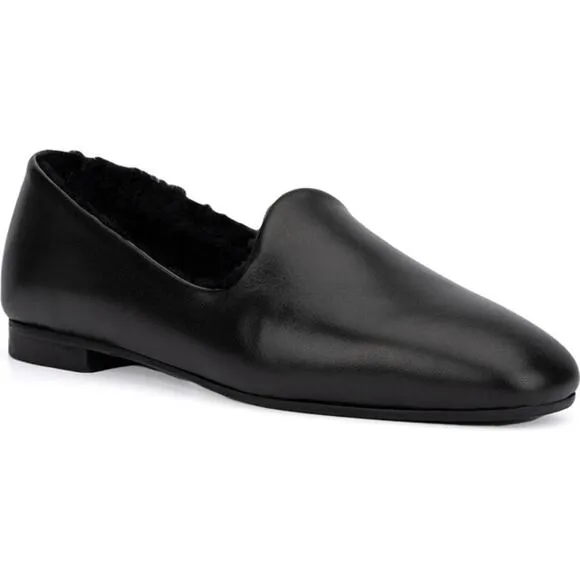 AQUATALIA Rayla Leather Faux Fur Lined Loafer In Black