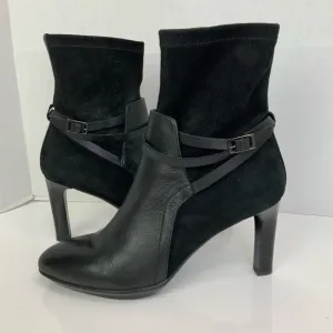 Aquatalia Sz 10 Ryann Black Suede &amp; Leather Harness Strappy Weatherproof Boots