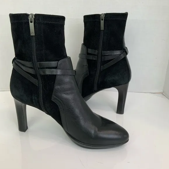 Aquatalia Sz 10 Ryann Black Suede &amp; Leather Harness Strappy Weatherproof Boots